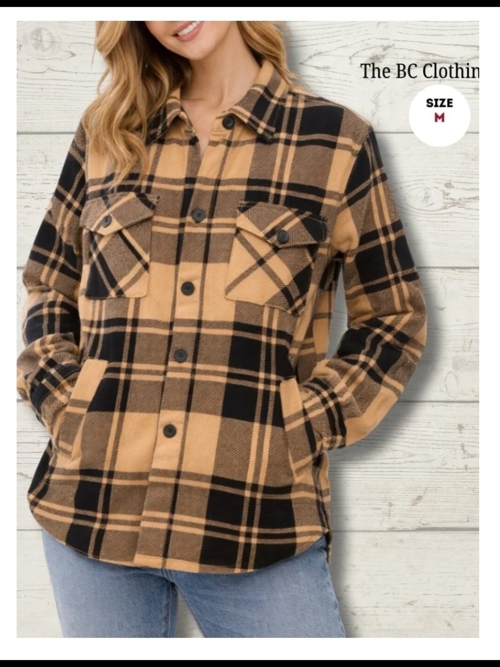 Shacket - Women's Tan and Black Plaid 100% Cotton
